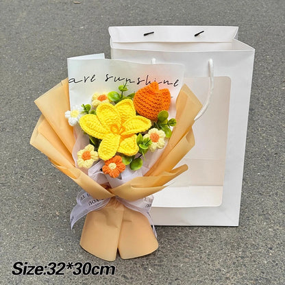 Crocheted Flower Bouquet,  Knitted Flowers, Artificial Flowers,  Graduation Bouquet Party Supplies MOTHERS DAY Gift Wedding Gifts