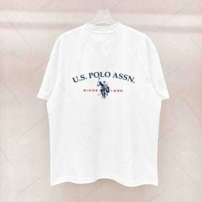 Simple Style Men's Cotton T-shirt  with Polo Letters of Graphic Printing.  Casual Round Neck Men's Short-sleeved Top.  Free Shipping