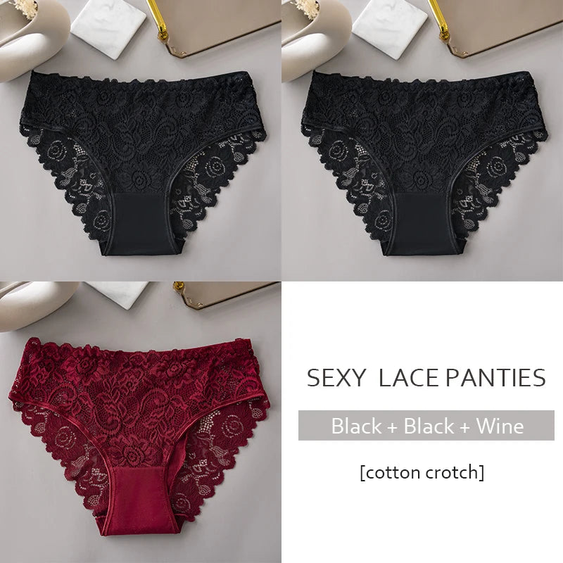 3PCS/Set  of . Luxury Floral Embroidery Lace Panties.  Womens  Briefs,  Sexy Lingerie,  Female Underwear,  Ladies Breathable Underwear
