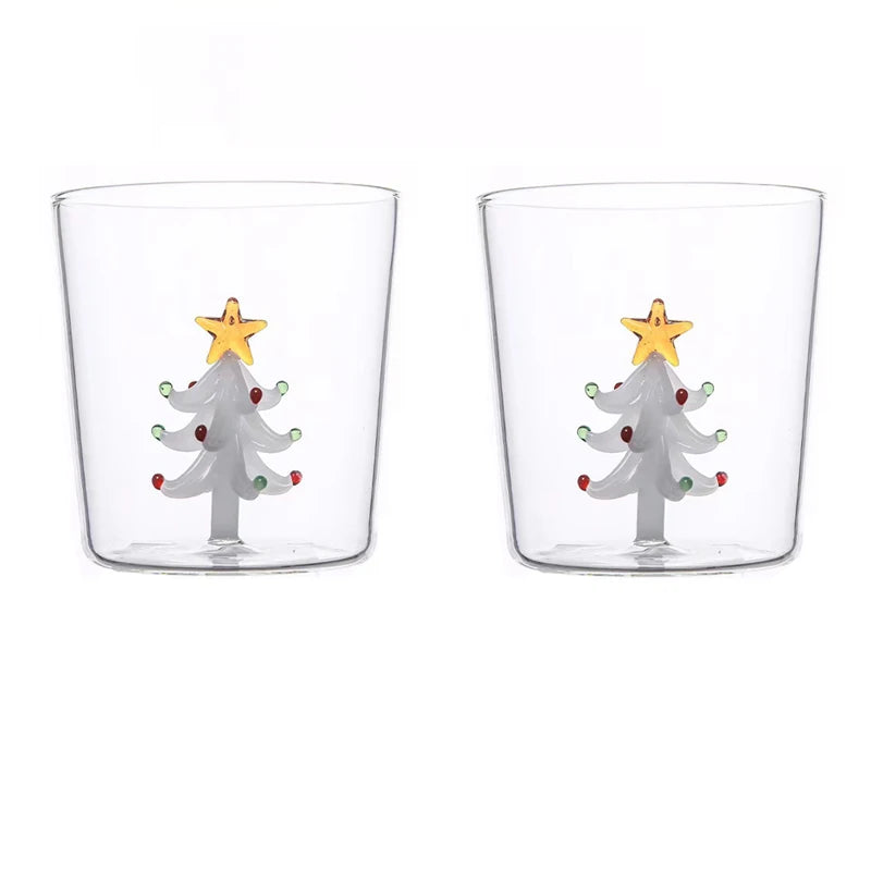 300ml Christmas 3D Glass Cup With Figurine Inside Stemless Glass For Wine Water Milk Goblet-drinking Glass Coffee Mug 1/2/4pcs