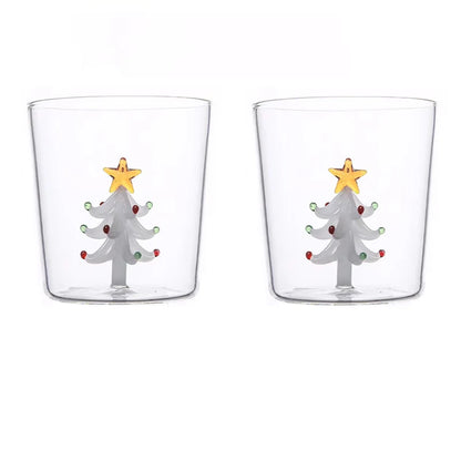 300ml Christmas 3D Glass Cup With Figurine Inside Stemless Glass For Wine Water Milk Goblet-drinking Glass Coffee Mug 1/2/4pcs