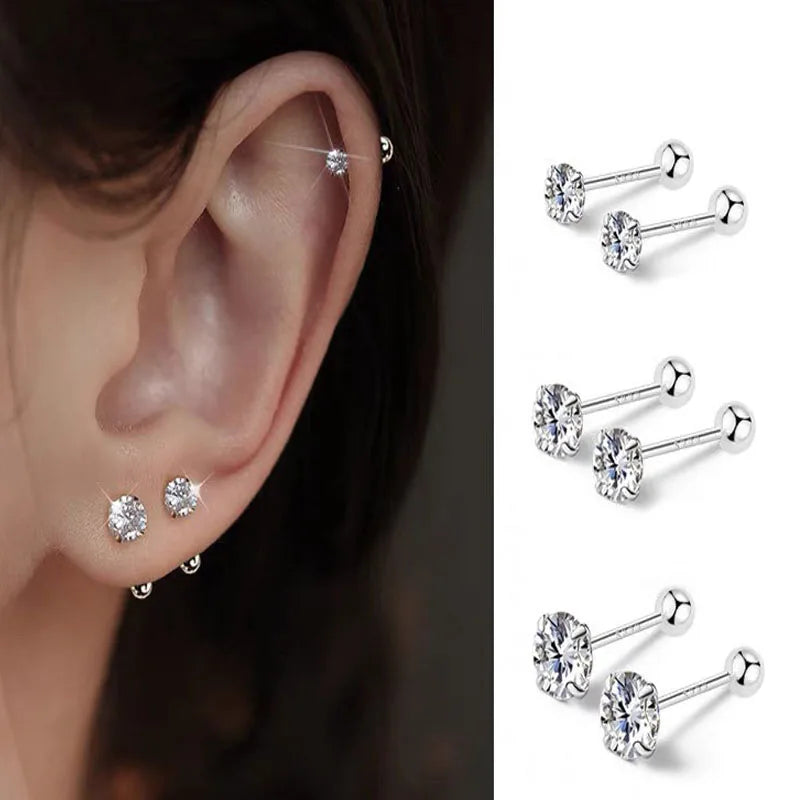 3 Pairs of  Classic Round Zirconia Stud Earrings For Women, Stainless Steel.   HAPPY MOTHERS DAY !!!!!!!!