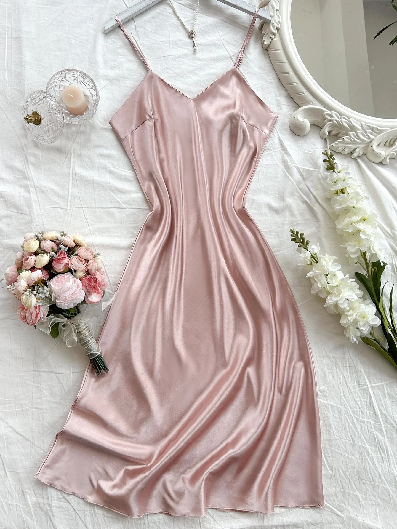 Elegant Women's Nightdress.   Sexy,  Comfortable Long Slip Dress Solid Color.