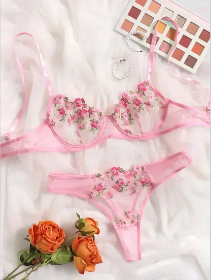 New Sexy Lace Floral Lingerie Set,  Women's Underwear  with Transparent Bra