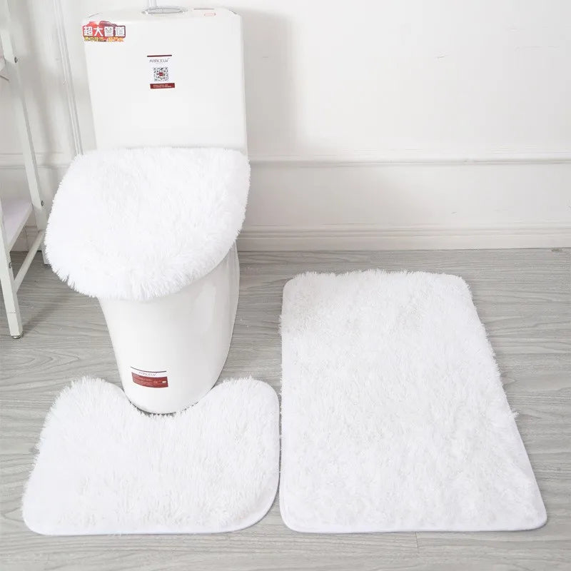 3pc Bathroom Set Rug,  Mat , Toilet Lid Cover   .Plain Solid Color Bathmats 
Kit Non-Slip Fluffy Home Carpets