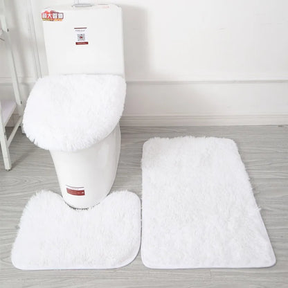 3pc Bathroom Set Rug,  Mat , Toilet Lid Cover   .Plain Solid Color Bathmats 
Kit Non-Slip Fluffy Home Carpets