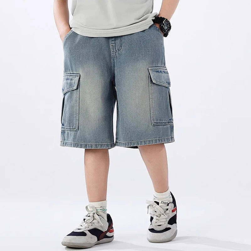 Teen Boys Denim Shorts,  Solid Color,  Big Pocket,Thin Jeans /Pants For 4-14 Year old  BOYS