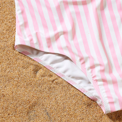 Mother- Daughter Matching Swimwear,  Ruffled and  Striped Mommy and Me Swimsuits.One-Piece Womens/ Girls Dresses
