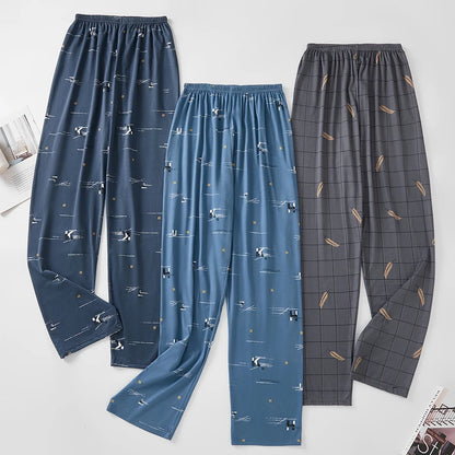Men's Stylish Summer Pajama Pants, Thin, Loose, Breathable,  Air-Conditioned Pants with Elastic Waist