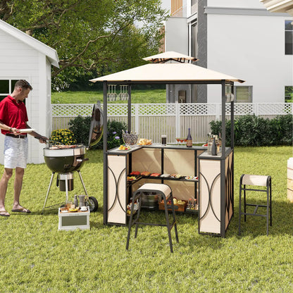 3 PCS,  Patio Bar Set with Tempered Glass Bar Table, Metal Storage Shelves for Garden Storage