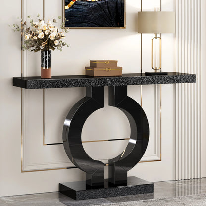 43-Inch Modern Mirrored Console Table,, Glass Sofa Table with Mirror Finish, Entryway Table with O-Shaped Base, Rectangular in Shape