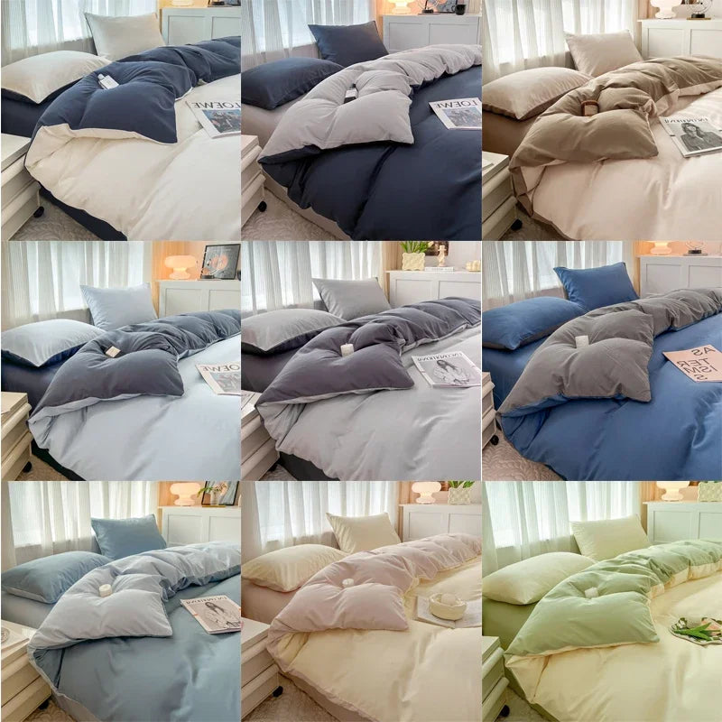 2-side Solid Color Brush Fabric Bed Set 4 Pieces Duvet Cover, 2  Pillowcase and Bedding Set.  Bed Sheet,  Quilt Cover, sizes Single,  Queen and King