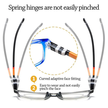 Multifocal Anti-Blue Light Reading Glasses, Progressive Near /Far, Blue Ray Blockin, Square Eyeglasses, Eye Protection Ultralight.  Two colors.  As shown, BLUE and also BLACK