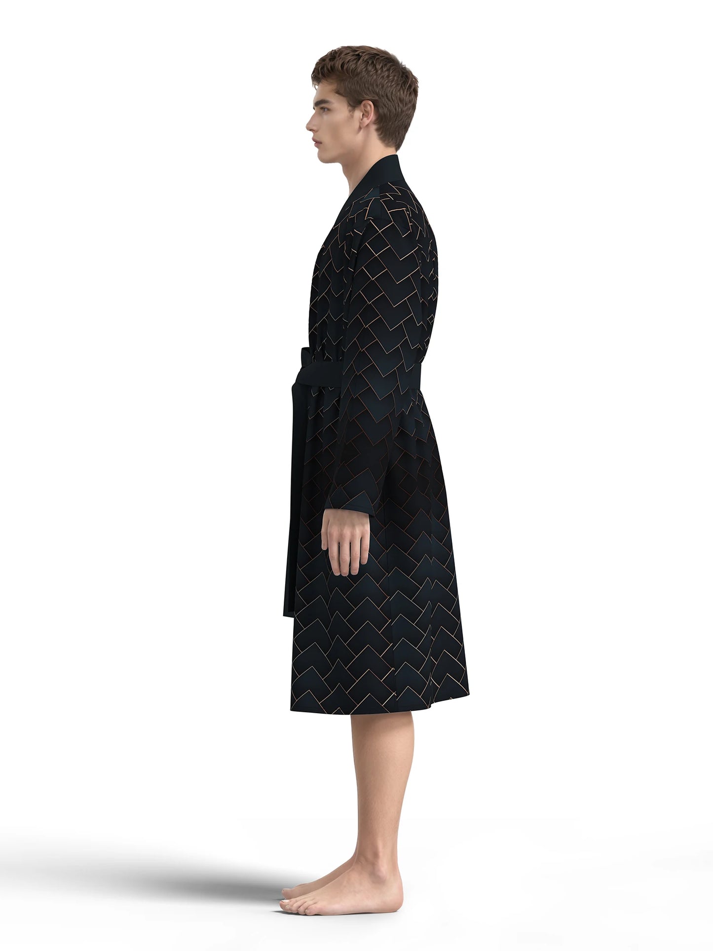Men's. robe 3D digital full-print casual bathrobe.  Spring and summer,  thin,  quick-drying  robe with belt.