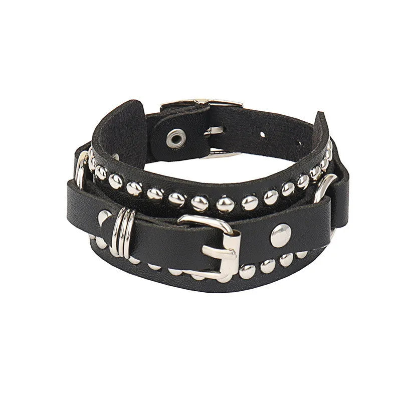 PU Leather Bracelets, Adjustable Cuff Bracelet/ Rivets/Buckle Wristband for Men /Women
