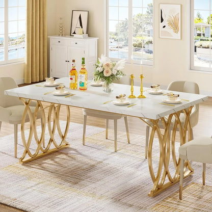 Modern Dining Table, 63" Large Kitchen Table for 4-6 People, Unique Rectangular Dinner Table. Kitchen or Dining Room Furniture