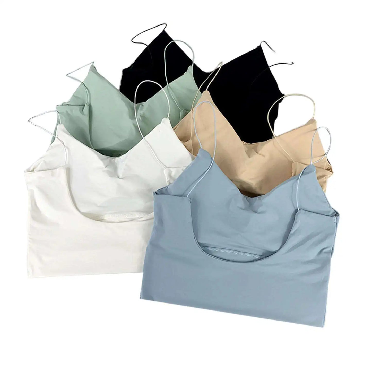 1pc Women Sexy Solid Color Camisole Ice Silk Tube Seamless Sports Tank Top Wireless Underwear Padded Bra Bralette Vest. SKY BLUE is available, one size with slight STRETCH.