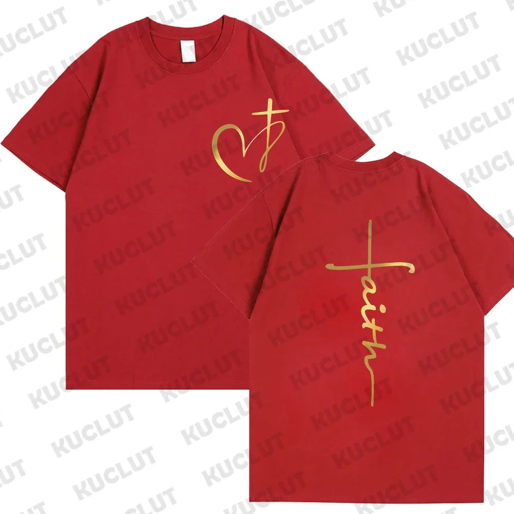 Heart Cross Print Christian T-shirt for Men or Women. Summer,  Plus Size Tee Shirt, Oversized T Shirt