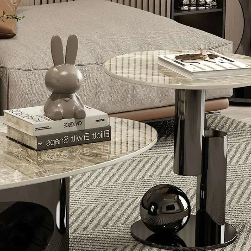 Modern Marble Effect Coffee Tables, Luxury Legs  of  Metal.  Nordic Oval Side Table White Premium Table, Home Furniture