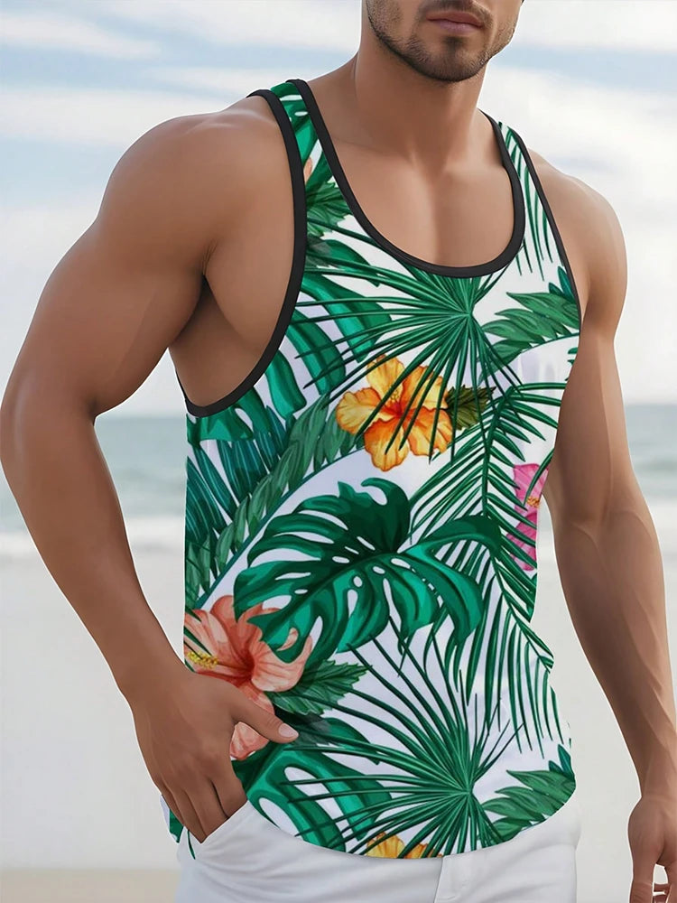 Summer Casual Men's Sleeveless T-shirts,One color bleeding into the next (in a gradient manner)and also VACATION Pictures/Island scenes and  Hawaiian  Land-scapes. Fashion O-Neck,  Tank Top for  Outdoor Beach or just loungin