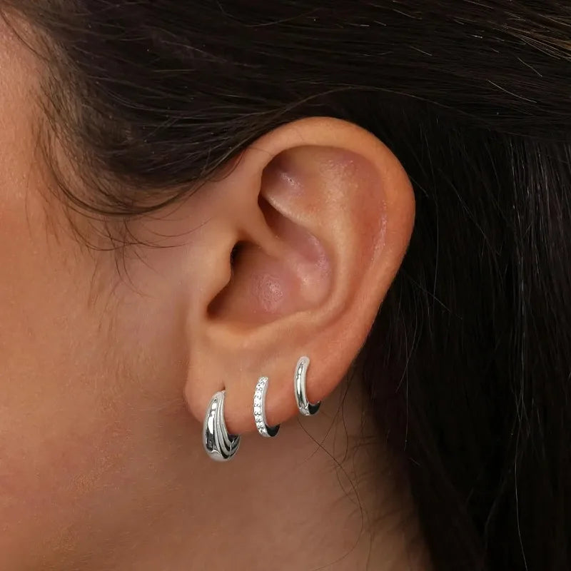 3 Pairs Stainless Steel Crystal Zirconia Hoop Earrings for Women Trendy Simple Gold Plated Circle Punk Earrings Piercing Jewelry