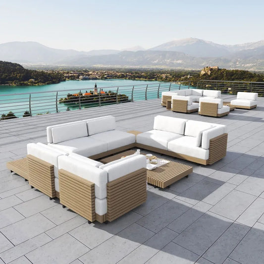 Modern Luxury Outdoor Garden Patio Furniture Teak Sofa Set Teak Outdoor Furniture.   Several arrangements and Furniture pieces to pick from.