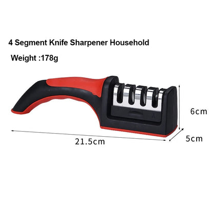 Kitchen 4 Segment Knife Sharpener, Household Multi-Functional Hand-Held, Three-Purpose Black Sharpening Stone