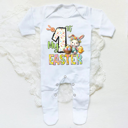 'My First Easter Bunny' Printed Baby, Babygrow Sleepsuit, Bodysuit  for Newborn, Coming Home Hospital Outfit, Infant Easter Party Romper