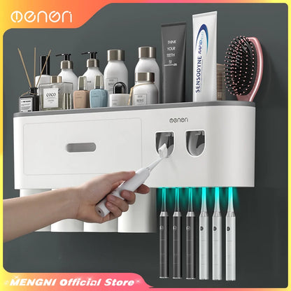 Magnetic Adsorption Inverted Toothbrush Holder/Wall /Automatic Toothpaste Squeezer, Storage Rack for  Bathroom Accessories
