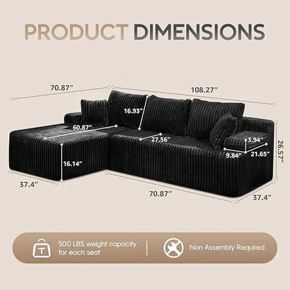 Modular L-Shaped 3-Seat Sectional | Memory Foam with Deep Seating with Storage Module| Living Room Sofa