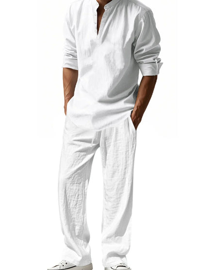 Mens Henley Cotton/Linen Shirts, Long Sleeve,  Lightweight T-Shirts.  Breathable Streetwear,  Solid Colors,  Business Button, Polo T-Shirts