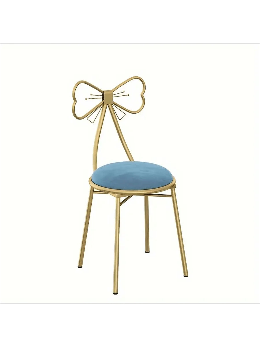 Makeup Vanity  Chairs,  Stool for Bedroom with Bow Knot Backrest,Side Table Seat Dressing Chair with Golden Metal Leg