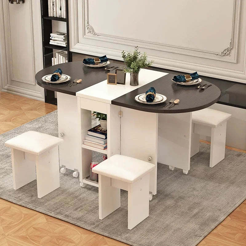 The household folding dining table is mobile and extensive and the is multi-functional