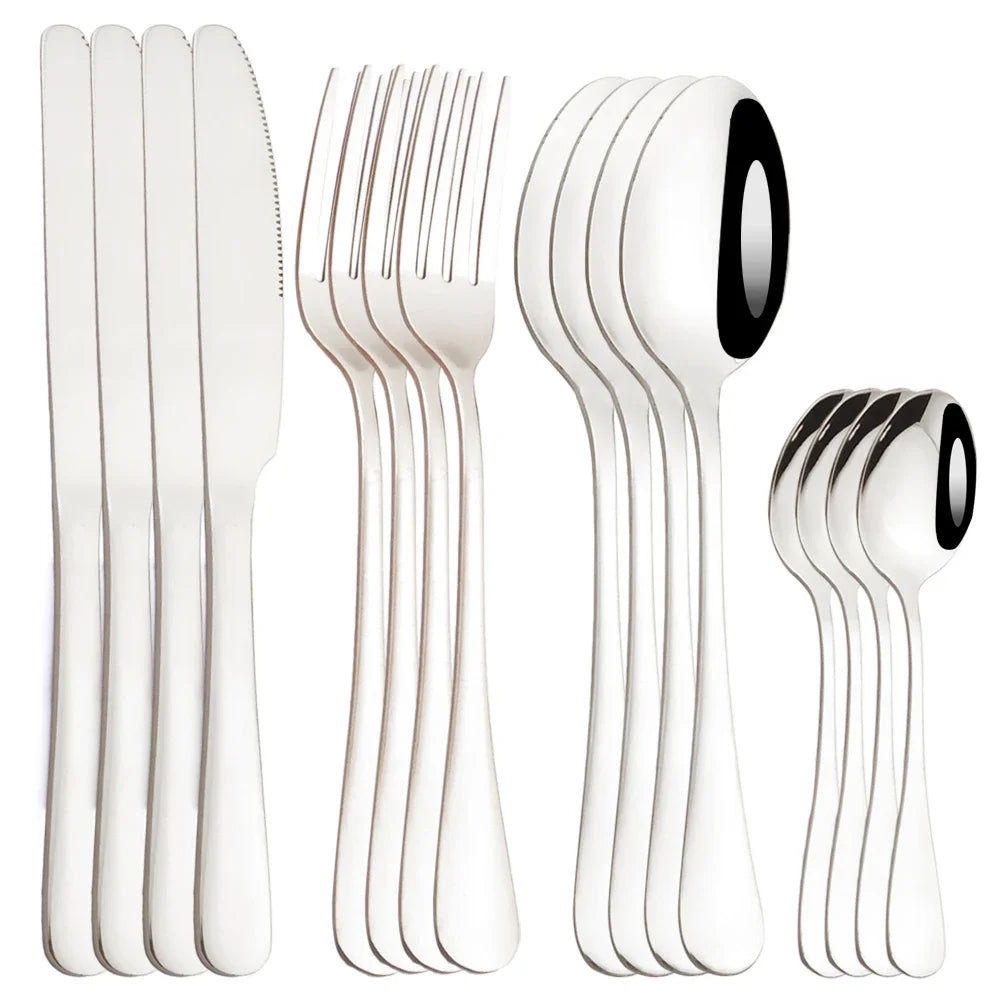 16Pcs Tableware Stainless Steel Dinnerware Set Knife Fork Coffee Spoon Mirror Flatware Dishwasher Safe Kitchen Silverware Set