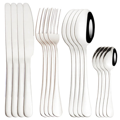 16Pcs Tableware Stainless Steel Dinnerware Set Knife Fork Coffee Spoon Mirror Flatware Dishwasher Safe Kitchen Silverware Set