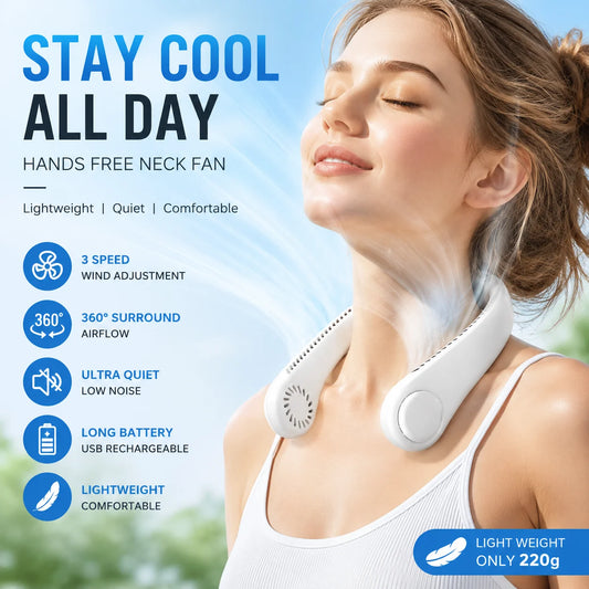 Hands Free Neck Fan Portable USB Rechargeable Bladeless Cooling Fan , Quiet,  Wearable Fan for Summer Travel,  3 Speed. " WHITE" :COLOR ONLY!!!