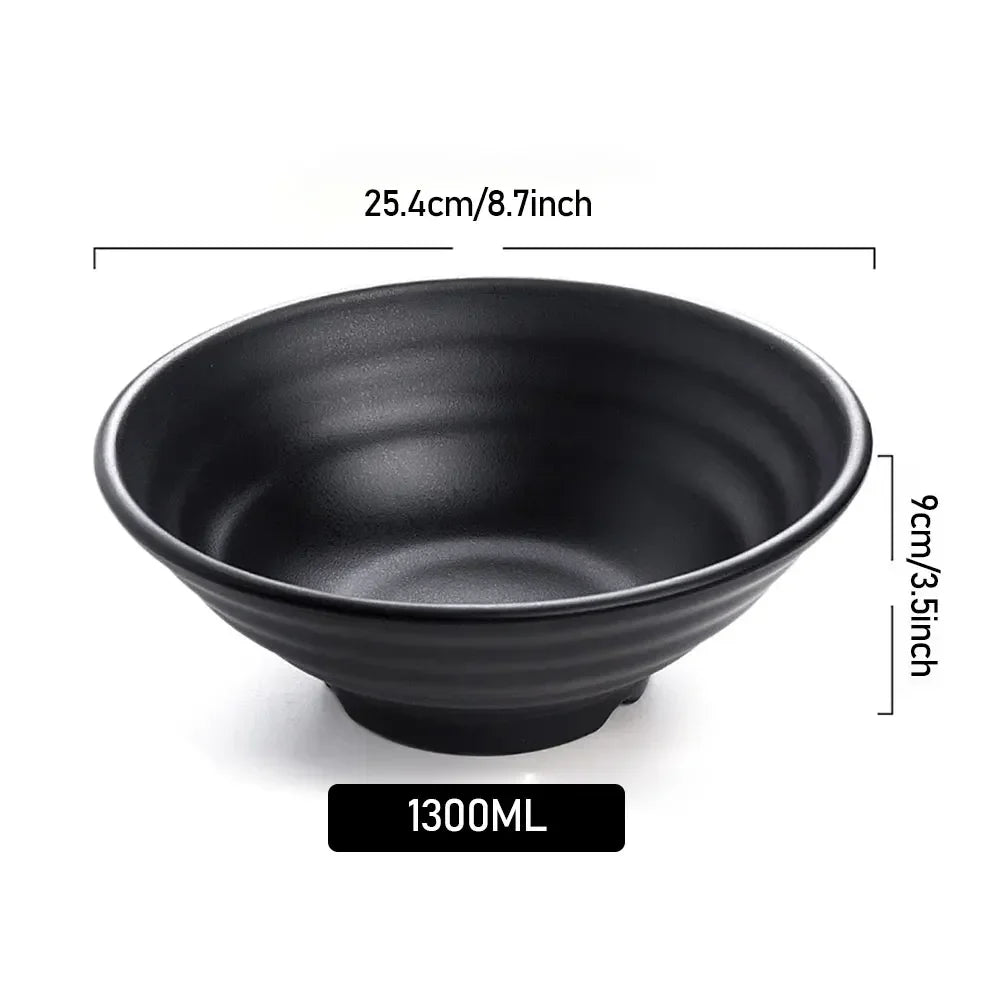 Fancy family Black Frosted Melamine.  Japanese Style Beef Ramen Bowl with Bamboo Hat Shape . Soup Bowl Tableware