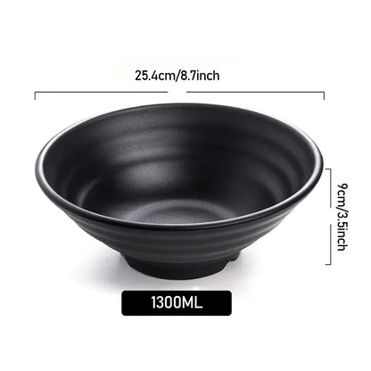 Fancy family Black Frosted Melamine.  Japanese Style Beef Ramen Bowl with Bamboo Hat Shape . Soup Bowl Tableware