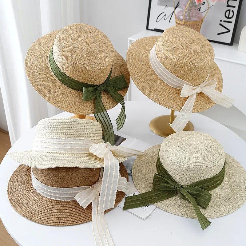 Womens  Summer  " Sweet Bucket " Hat.  Breathable,  Sun Hat with  Elegant Flat Top, Bowknot, Casual