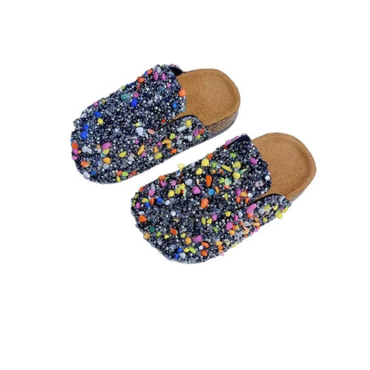 Summer Bling Children's Slippers,  PU Buckle Cork Slippers For Child /Girls with  Anti -Slip Flat Outdoor Kids clogs