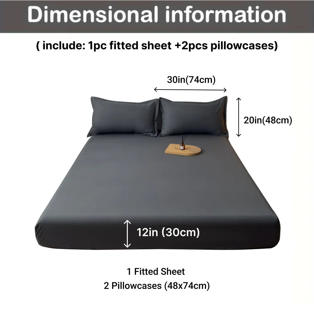 3pcs Cotton Fitted Bed Sheet Set (1 Fitted Sheet + 2 Pillowcases) Breathable.  Soft,   Mattress Cover with Pillow Covers
