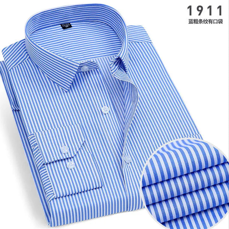 Spring  Men's Stripes and solids,  long-sleeved Shirt,  Non-ironing,  Anti-wrinkle,  Comfortable,  Breathable,  Business Casual Fashion Slim Fit