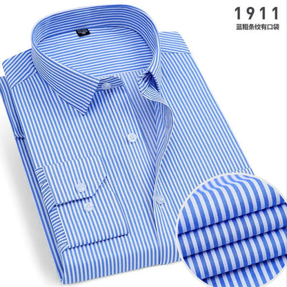 Spring  Men's Stripes and solids,  long-sleeved Shirt,  Non-ironing,  Anti-wrinkle,  Comfortable,  Breathable,  Business Casual Fashion Slim Fit