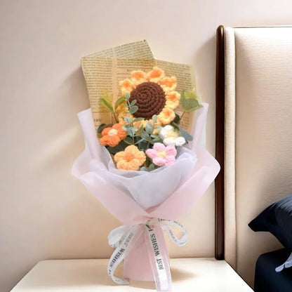 Artificial Flower Crochet Bouquet,  Handmade Anniversary Gift of Sunflower,  Daisy Bouquet for Mothers Day,  Birthday Gif, Etc.t