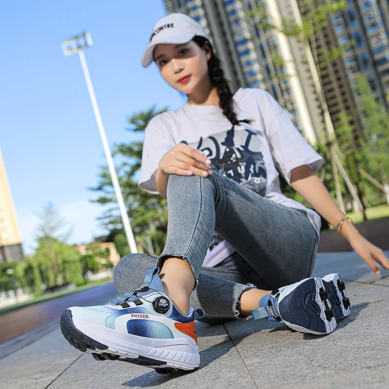 Kids Two- Wheel Roller Skating Shoes With Light Magic Stick.   Walking Shoes  with Detachable Wheels.   Roller Skate Shoes For Teenagers