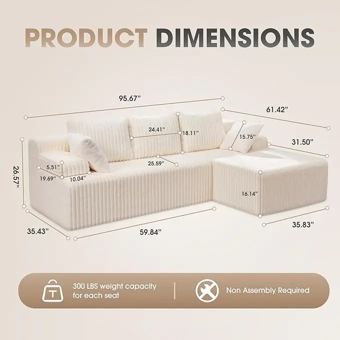 Modular L-Shaped 3-Seat Sectional | Memory Foam with Deep Seating with Storage Module| Living Room Sofa