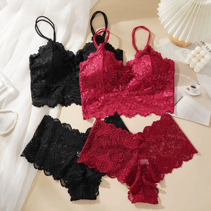 Women's Sexy Lace Bra Set.   Beautiful Back With Lace Flowers and  Breathable Panties.  Not all sizes are available in all 3 colors.  Check your sizing charts to help you with all choices that are still in stock.