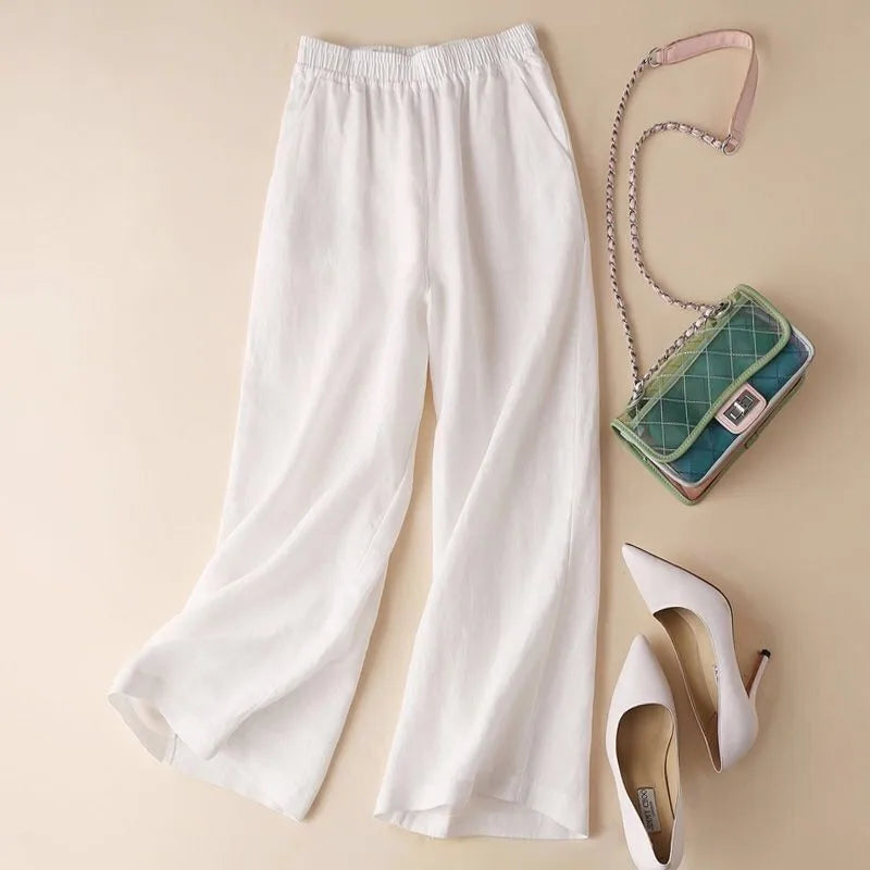 Cotton Linen Straight Leg Pants,  Womens Summer Loose,  Versatile,  Large Size Linen,  Nine Points Casual Thin Ladies Trousers.  Sevevral different lengths and some 100% cotton, some Cotton-linen blend.