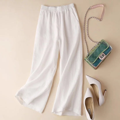 Cotton Linen Straight Leg Pants,  Womens Summer Loose,  Versatile,  Large Size Linen,  Nine Points Casual Thin Ladies Trousers.  Sevevral different lengths and some 100% cotton, some Cotton-linen blend.