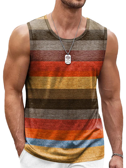 Retro Striped Graphic Tank Tops For Men. Casual Summer Sleeveless 3D Printed Vest,  Loose Crew Neck Quick Dry Sports Tees.  10 different Stripe Choices.  Lots of size choices also.